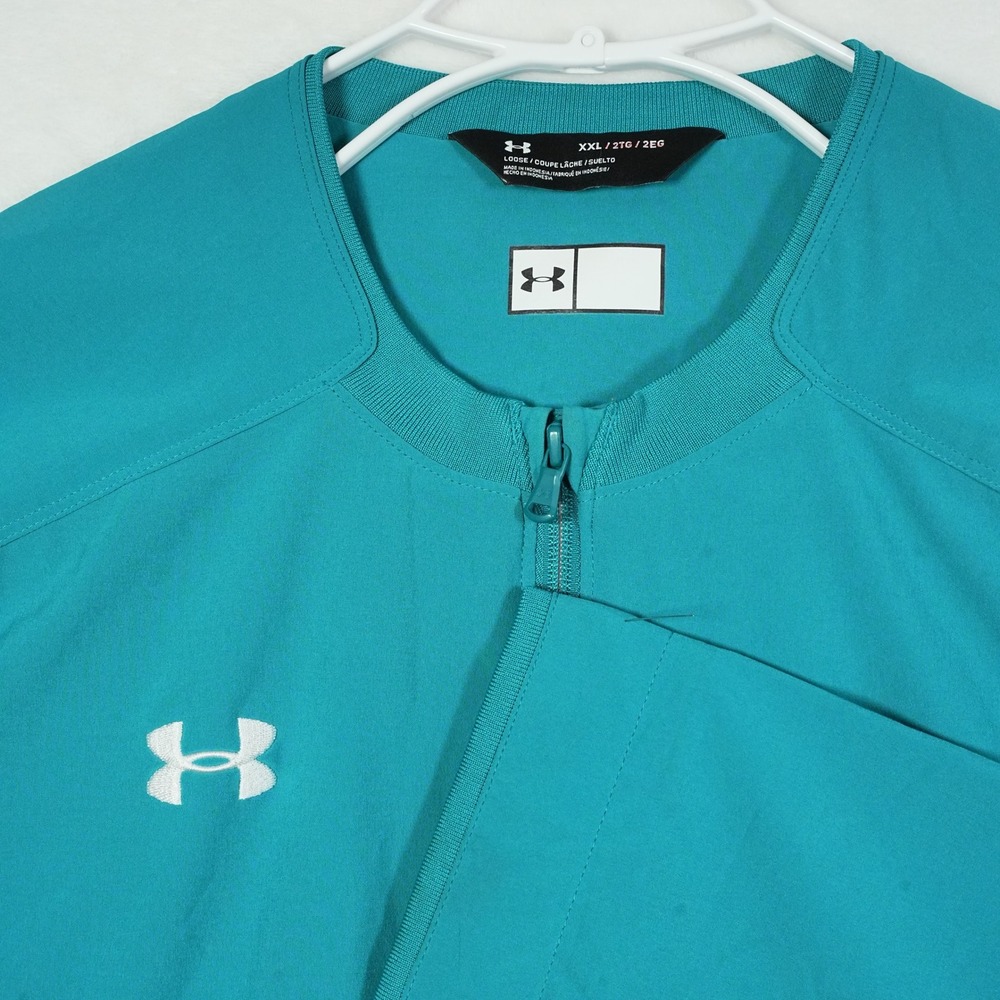 Under Armour Mens XXL Teal Blue Full Zip Track Jacket 1322941 Loose Fit Athletic